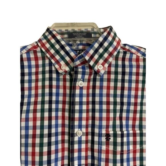 EUC IZOD Boys Button Down L/S Holiday Christmas Dress Shirt Plaid Large 14/16 - Picture 4 of 13